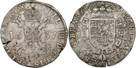 BRABANT, Duché, Philippe IV (1621-1665), AR patagon, 1637, Bruxelles. D/ Croix de Bourgogne sous une couronne, portant le bijou de la Toison d'or. R/ ...