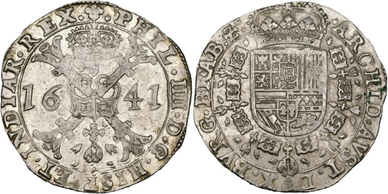 BRABANT, Duché, Philippe IV (1621-1665), AR patagon, 1641, Bruxelles. D/ Croix d...