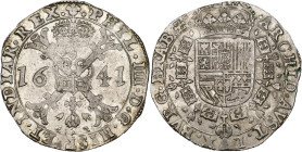 BRABANT, Duché, Philippe IV (1621-1665), AR patagon, 1641, Bruxelles. D/ Croix de Bourgogne sous une couronne, portant le bijou de la Toison d'or. R/ ...