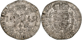 BRABANT, Duché, Philippe IV (1621-1665), AR patagon, 1645, Bruxelles. D/ Croix de Bourgogne sous une couronne, portant le bijou de la Toison d'or. R/ ...