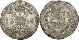 BRABANT, Duché, Philippe IV (1621-1665), AR patagon, 1648, Bruxelles. D/ Croix de Bourgogne sous une couronne, portant le bijou de la Toison d'or. R/ ...