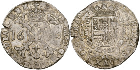 BRABANT, Duché, Philippe IV (1621-1665), AR patagon, 1650, Bruxelles. D/ Croix de Bourgogne sous une couronne, portant le bijou de la Toison d'or. R/ ...