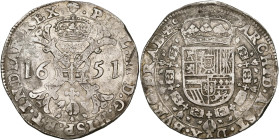 BRABANT, Duché, Philippe IV (1621-1665), AR patagon, 1651, Bruxelles. D/ Croix de Bourgogne sous une couronne, portant le bijou de la Toison d'or. R/ ...