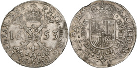 BRABANT, Duché, Philippe IV (1621-1665), AR patagon, 1653, Bruxelles. D/ Croix de Bourgogne sous une couronne, portant le bijou de la Toison d'or. R/ ...