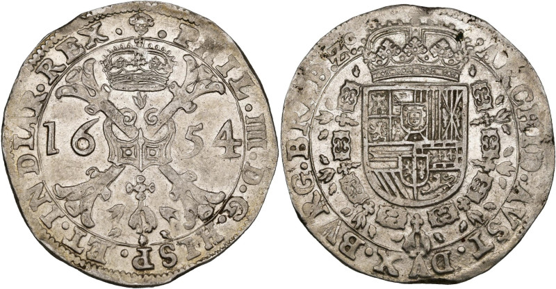 BRABANT, Duché, Philippe IV (1621-1665), AR patagon, 1654, Bruxelles. D/ Croix d...