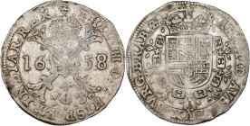 BRABANT, Duché, Philippe IV (1621-1665), AR patagon, 1658, Bruxelles. D/ Croix de Bourgogne sous une couronne, portant le bijou de la Toison d'or. R/ ...