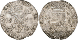 BRABANT, Duché, Philippe IV (1621-1665), AR patagon, 1663, Bruxelles. D/ Croix de Bourgogne sous une couronne, portant le bijou de la Toison d'or. R/ ...