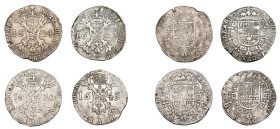 BRABANT, Duché, Philippe IV (1621-1665), lot de 4 patagons, 1624, 1625, 1630 et 1643, Bruxelles. G.H. 329-3. Fine - Very Fine.