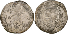 BRABANT, Duché, Charles II (1665-1700), AR patagon, 1672, Anvers. D/ Croix de Bourgogne sous une couronne, portant le bijou de la Toison d'or. R/ Ecu ...