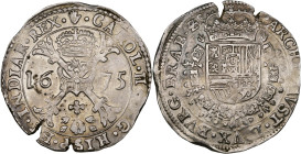 BRABANT, Duché, Charles II (1665-1700), AR patagon, 1675, Anvers. D/ Croix de Bourgogne sous une couronne, portant le bijou de la Toison d'or. R/ Ecu ...