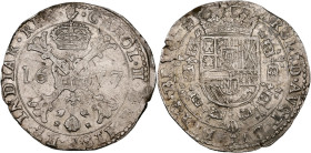 BRABANT, Duché, Charles II (1665-1700), AR patagon, 1677, Anvers. D/ Croix de Bourgogne sous une couronne, portant le bijou de la Toison d'or. R/ Ecu ...