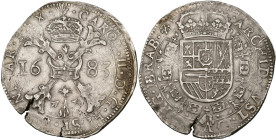 BRABANT, Duché, Charles II (1665-1700), AR patagon, 1683, Anvers. D/ Croix de Bourgogne sous une couronne, portant le bijou de la Toison d'or. R/ Ecu ...