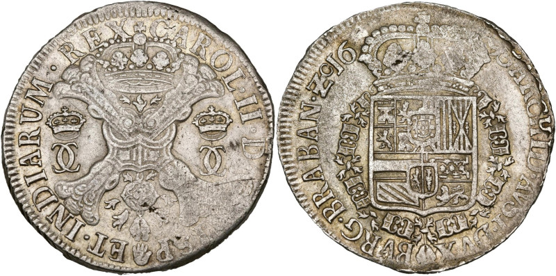 BRABANT, Duché, Charles II (1665-1700), AR patagon, 1695, Anvers. Nouveau type. ...