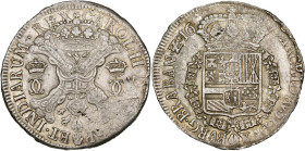 BRABANT, Duché, Charles II (1665-1700), AR patagon, 1695, Anvers. Nouveau type. Tranche cordée. D/ Croix de Bourgogne couronnée, ornée du bijou de la ...