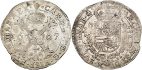 BRABANT, Duché, Charles II (1665-1700), AR patagon, 1667, Bruxelles. D/ Croix de Bourgogne sous une couronne, portant le bijou de la Toison d'or. R/ E...