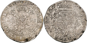 BRABANT, Duché, Charles II (1665-1700), AR patagon, 1671, Bruxelles. D/ Croix de Bourgogne sous une couronne, portant le bijou de la Toison d'or. R/ E...