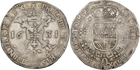 TOURNAI, Seigneurie, Philippe IV (1621-1665), AR patagon, 1631. D/ Croix de Bourgogne sous une couronne, portant le bijou de la Toison d'or. R/ Ecu co...