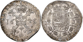 TOURNAI, Seigneurie, Philippe IV (1621-1665), AR patagon, 1645. D/ Croix de Bourgogne sous une couronne, portant le bijou de la Toison d'or. R/ Ecu co...