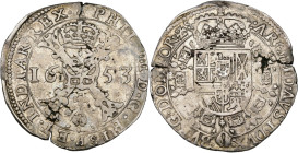 TOURNAI, Seigneurie, Philippe IV (1621-1665), AR patagon, 1653. D/ Croix de Bourgogne sous une couronne, portant le bijou de la Toison d'or. R/ Ecu co...