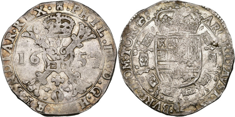 TOURNAI, Seigneurie, Philippe IV (1621-1665), AR patagon, 1657. D/ Croix de Bour...