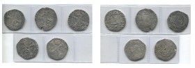 TOURNAI, Seigneurie, Philippe IV (1621-1665), lot de 5 patagons, 1628, 1632, 1645, 1649 (défaut de flan) et 1650. G.H. 329-9. Fine - Very Fine.