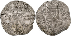 LUXEMBOURG, Duché, Philippe IV (1621-1665), AR patagon, 1632. D/ Croix de Bourgogne sous une couronne, ornée du bijou de la Toison d'or, accostée de l...