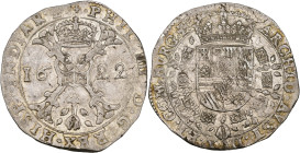 FRANCHE-COMTÉ, Philippe IV (1621-1665), AR patagon, 1622, Dole. Différent: croisette. D/ Croix de Bourgogne sous une couronne, portant le bijou de la ...