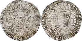 FRANCHE-COMTÉ, Philippe IV (1621-1665), AR patagon, 1627, Dole. Différent: soleil. D/ Croix de Bourgogne sous une couronne, portant le bijou de la Toi...