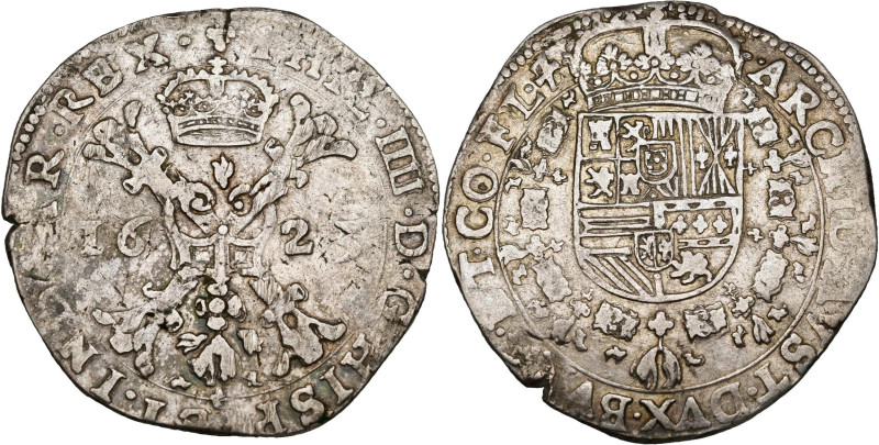 VLAANDEREN, Graafschap, Philips IV (1621-1665), AR patagon, 1623, Brugge. Vz/ Ge...