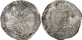 VLAANDEREN, Graafschap, Philips IV (1621-1665), AR patagon, 1660, Brugge. Vz/ Gekroond stokkenkruis met een vuurijzer tussen het jaartal en het juweel...