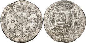 VLAANDEREN, Graafschap, Philips IV (1621-1665), AR patagon, 1663, Brugge. Vz/ Gekroond stokkenkruis met een vuurijzer tussen het jaartal en het juweel...