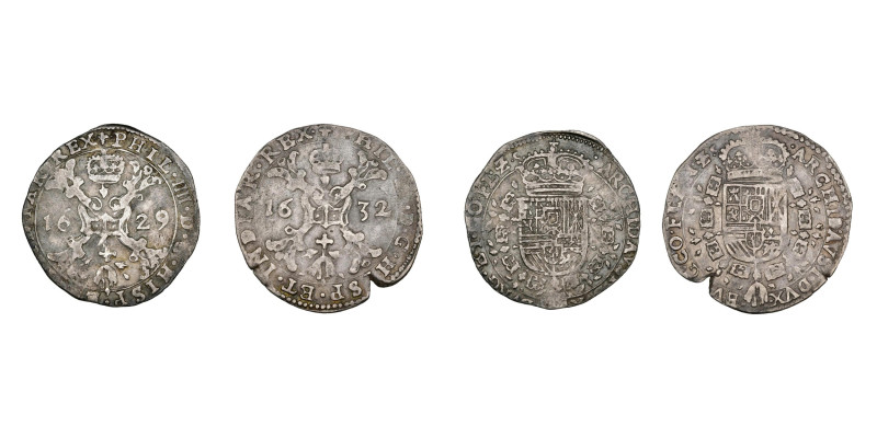 VLAANDEREN, Graafschap, Philips IV (1621-1665), lot van 2 st.: kwart patagon, 16...