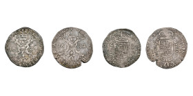 VLAANDEREN, Graafschap, Philips IV (1621-1665), lot van 2 st.: kwart patagon, 1629 en 1632, Brugge. G.H. 331-6. about Very Fine.