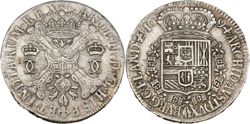 VLAANDEREN, Graafschap, Karel II (1665-1700), AR patagon, 1694, Brugge. Nieuw ty...