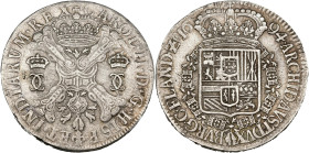 VLAANDEREN, Graafschap, Karel II (1665-1700), AR patagon, 1694, Brugge. Nieuw type. Vz/ Gekroond stokkenkruis met een vuurijzer tussen gekroonde lette...