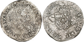 BRABANT, Duché, Charles Quint (1506-1555), AR florin Karolus d'argent, s.d. (1544-1548), Anvers. Premier type. D/ B. couronné et cuirassé de l'empereu...