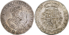 BRABANT, Duché, Philippe II (1555-1598), AR daldre frappé en poids fort, s.d. (1585-1586), Anvers. Sans les armes de Portugal. D/ B. couronné et cuira...