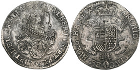 BRABANT, Duché, Albert et Isabelle (1598-1621), AR ducaton, 1621, Bruxelles. D/ B. accolés des archiducs à d. R/ Écu couronné, tenu par deux lions, au...