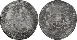 BRABANT, Duché, Philippe IV (1621-1665), AR ducaton, 1651, Anvers. Deuxième type. D/ B. dr. et cuir. à d. R/ Écu couronné, tenu par deux lions. En des...