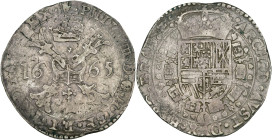 BRABANT, Duché, Philippe IV (1621-1665), AR patagon, 1665, Anvers. D/ Croix de Bourgogne sous une couronne, portant le bijou de la Toison d'or. R/ Écu...