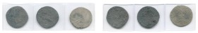 BRABANT, Duché, Philippe IV, lot de 3 ducatons, premier type: 1634 et 1636, Anvers; 1635, Bruxelles. G.H. 327-1a, 327-3a. Pièces d'épave avec traces d...