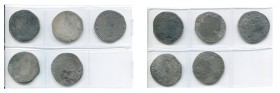 BRABANT, Duché, Philippe IV (1621-1665), lot de 5 ducatons, Anvers, deuxième type: 1636, 1639, 1647, 1650, 1656. G.H. 327-1b. Pièces d'épave avec trac...