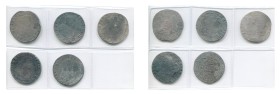 BRABANT, Duché, Philippe IV (1621-1665), lot de 5 ducatons, Bruxelles, deuxième type: 1640, 1648, 1649, 1650 et 1654. G.H. 327-3b. Pièces d'épave avec...