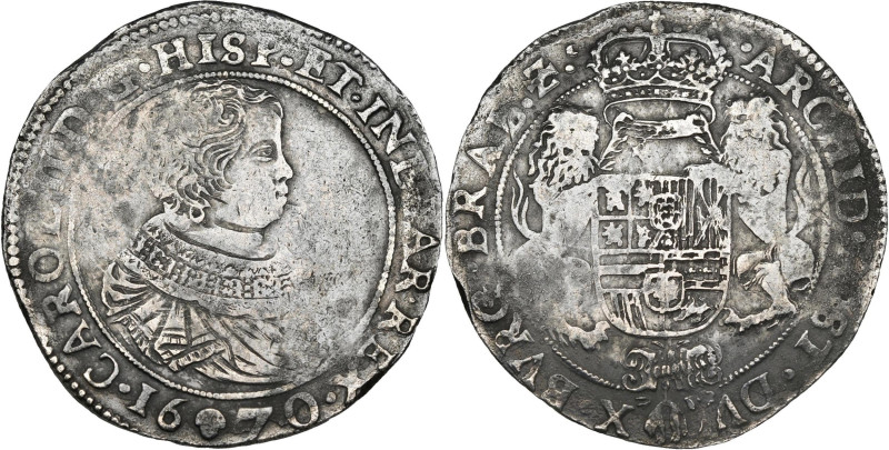 BRABANT, Duché, Charles II (1665-1700), AR ducaton, 1670, Bruxelles. Premier typ...