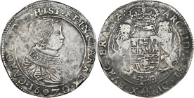 BRABANT, Duché, Charles II (1665-1700), AR ducaton, 1670, Bruxelles. Premier type. D/ B. enfantin à d. R/ Écu couronné, tenu par deux lions, orné du b...