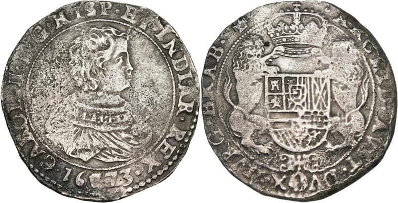 BRABANT, Duché, Charles II (1665-1700), AR ducaton, 1673, Anvers. Premier type. ...