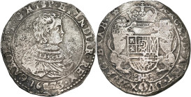 BRABANT, Duché, Charles II (1665-1700), AR ducaton, 1673, Anvers. Premier type. D/ B. enfantin à d. R/ Écu couronné, tenu par deux lions, orné du bijo...