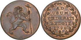 BRABANT, Duché, États-Belgiques-Unis (1790), Cu double liard, 1790, Bruxelles. D/ Lion deb. à d., ten. le bonnet de la Liberté sur une lance. R/ Inscr...