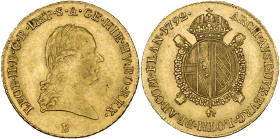 BRABANT, Duché, Léopold II (1790-1792), AV souverain, 1792 B, Kremnitz. Type brabançon. D/ T. laurée à d. R/ Écu ovale couronné sur une croix de Bourg...