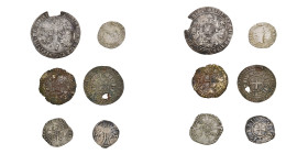BRABANT, Duché, lot de 6 p.: Jean II, gros au châtel brabançon, faux d'époque en billon argenté, hybride Bruxelles/Anvers (légende fautive MONETA BRVE...